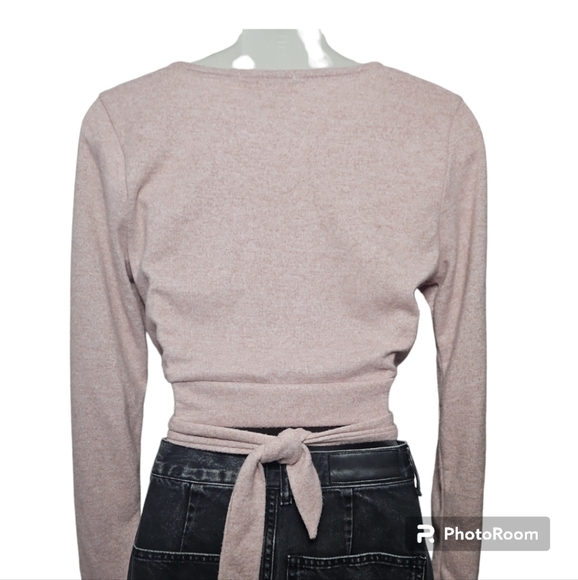 no comment Heather Pink Cropped Faux Wrap Top Sz L - Picture 5 of 5